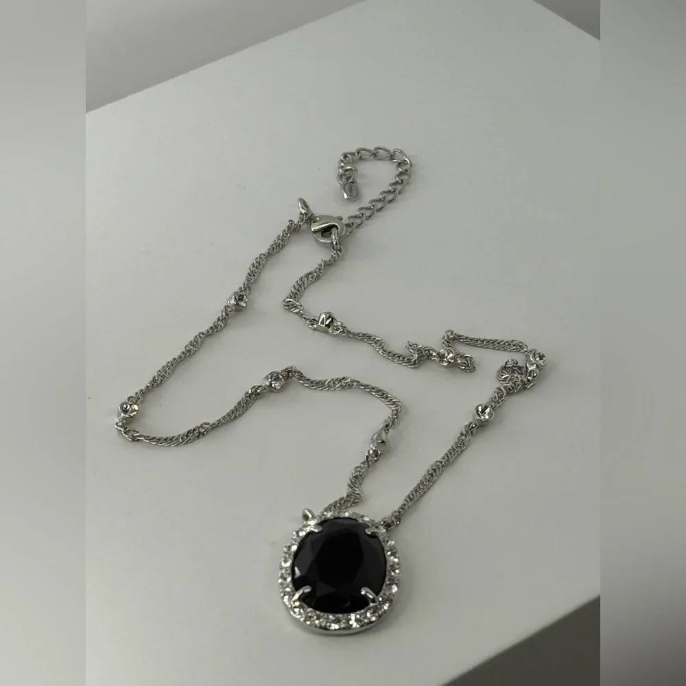 Monet Silver Tone Jet and Crystal Station Necklace - Picture 4 of 8